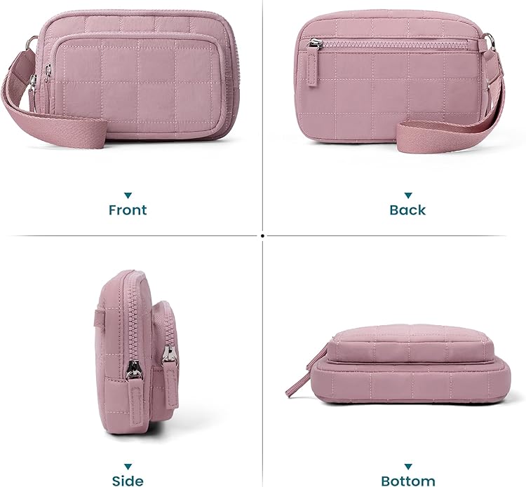 VONAL Wristlet Wallets for Women Nylon Quilted Wallet with 3 Zipper Purse for Travel Credit Card Holder Phone Organizer