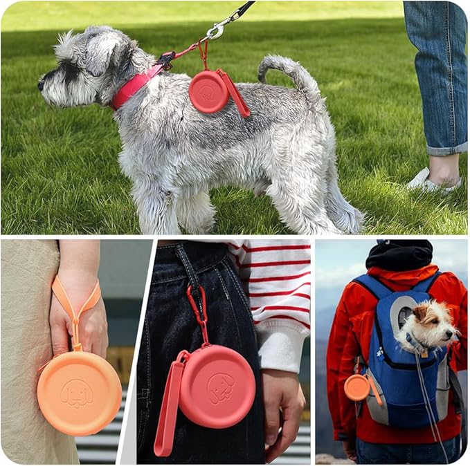 WALLFID Silicone Dog Treat Pouch Small Bag,with Pet Training Clicker,Walking Bag for Dog and Cat, Pocket Size, Easy to Clean, Odorless, Zipper Design,Moisture-Proof,Travel Walking Bag.(Orange)