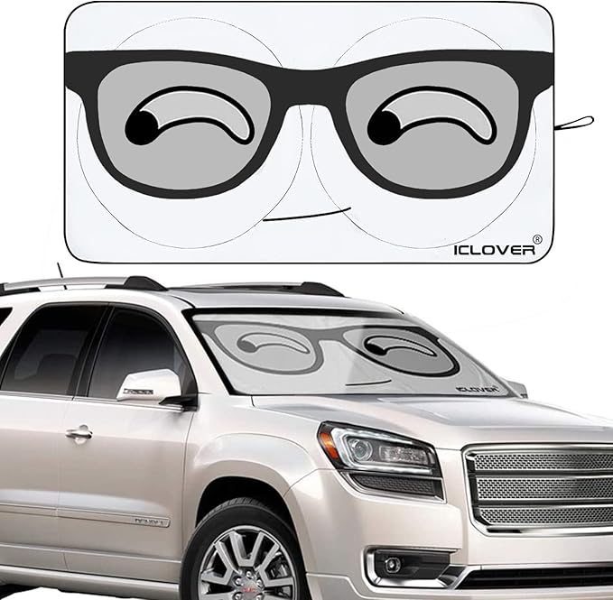 IC ICLOVER Car Windshield Sunshade with Pet Design, Cute Cartoon Design Front Auto Car Windshield Sun Shade Folding Silvering Sun Visor - UV Coating for UV Ray Deflector (Big Eyes)
