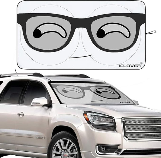 IC ICLOVER Car Windshield Sunshade with Pet Design, Cute Cartoon Design Front Auto Car Windshield Sun Shade Folding Silvering Sun Visor - UV Coating for UV Ray Deflector (Big Eyes)