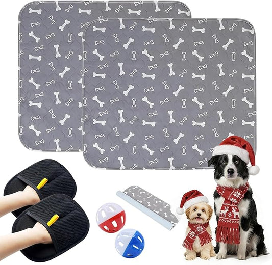 2PC Puppy Pads with Pheromones, Washable Puppy Pee Pads for Dogs Reusable Puppy Pads for Dogs and Cats - Leak & Odor Proof, Non-Slip Base Training Pads for Home & Travel(with Pet Hair Removal Gloves)