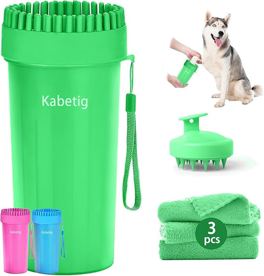 Kabetig Dog Paw Cleaner & Washer for Large/Extra Large Breeds - Muddy Paws Easy Cleaning Cup for Big Dogs - Includes 3 Absorbent Towels(Green)