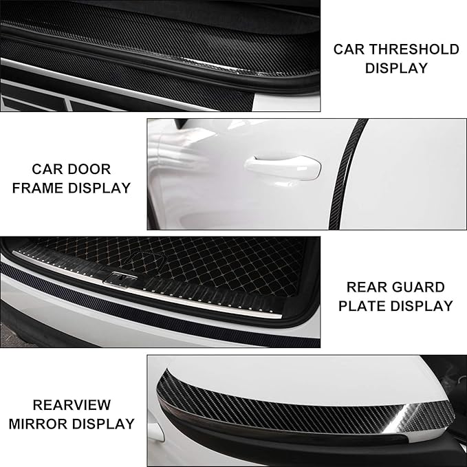 MYFAMIREA Car Door Edge Guards Carbon Fiber, 5D Gloss Black Vinyl Automotive Entry Sill Protector Wrap Film, Universal Self-Adhesive Auto Door Trim Strips Anti-Collision (33Ft x 2.8In)
