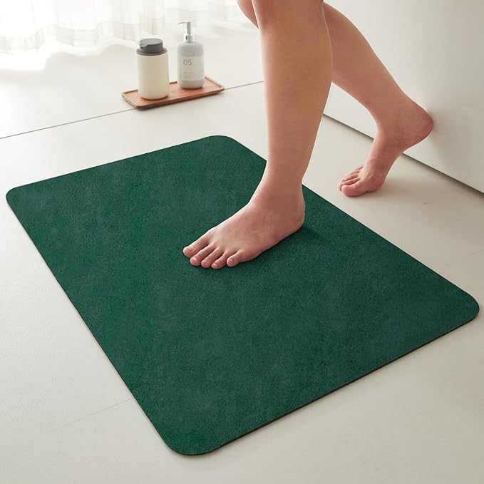 Bath Mat, Bathroom Rugs Non Slip Washable Thin Absorbent Quick Dry Bath Mat Fits Under Door Bathroom Floor Mat Perfect for Bath, Shower, or Sink 20"x48" Dark Green