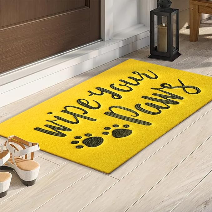 AAZZKANG Yellow Door Mat Outdoor Non Slip Funny Wipe Your Paws Doormat Large 36"x24" Ultra Absorb Mud Easy to Clean Dog Doormat for Front Door,Entry,Indoor
