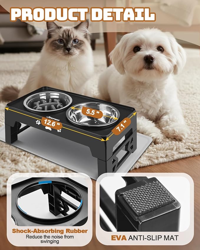 Jovrun Elevated Dog Bowls for Small Medium Large Size Dogs, Non-Slip Dog Feeder with 2 Food Water Bowls, 2-5 Heights Adjustable Raised Bowls Stand