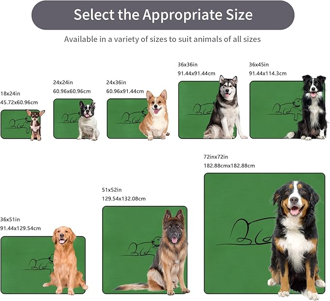 1 Pack Washable Pee Pads for Dogs 72"x72", Reusable Training Puppypads Absorbency Non-Slip & Leak-Proof for Pet Whelping Box Playpen Crate Sofa Bed Floors (Green)