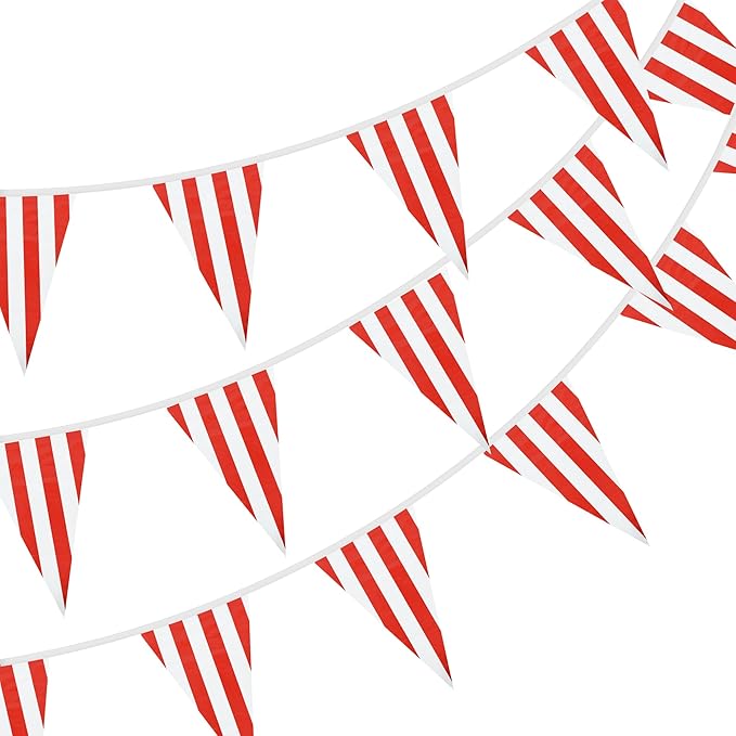 BEISHIDA 100ft 48pcs red white Checkered Racing Pennant Flags Banner,Reusable Bunting String Triangle Flags,New year Party Decoration,Kids Birthday,Indoor and Outdoor Events