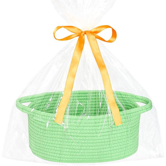 ABenkle Small Basket with Gift Bags and Ribbons, Empty Gift Baskets for Mother's Day, Decorative Boho Rope Woven Nursery Storage Organizer Toy Baskets with Handle for Baby Showers, 12"X 8" X 5"