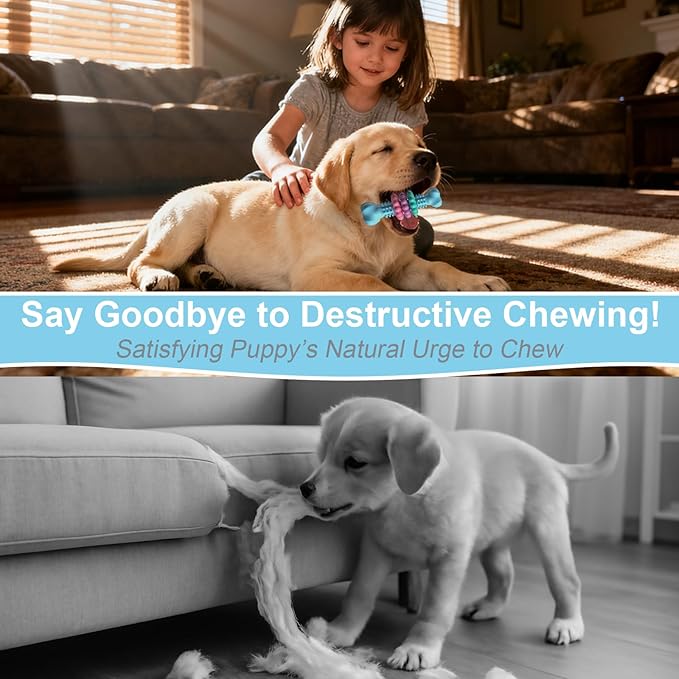 Puppy Teething Toy, Indestructible Dog Chew Toys for Aggressive Chewers, Interactive Bone Dog Toy for Small & Medium Breeds, Tough Puppy Toys to Keep Them Busy and Clean Teeth