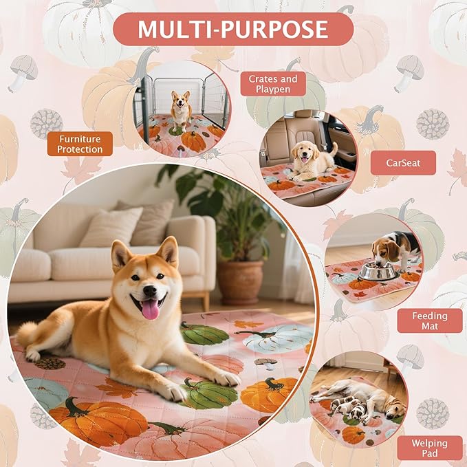 IEUUMLER Washable Pee Pads for Dogs, 2 Pack Pumpkin Pattern Reusable Waterproof Puppy Potty Pads, Non-Slip Absorbent Pet Training Pads for Playpen Crate Bed EU016 Pink Pumpkin, 48x36