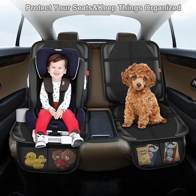 Car Seat Protector,Auto Car Seat Protectors Baby Carseat Waterproof & Durable 600D Fabric for Child Baby Car Seat Mat Vehicle Pet Cover 2 Storage Pockets (2 Pack)