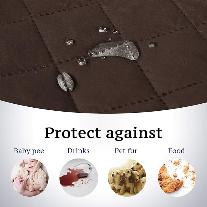 H.VERSAILTEX Reversible Loveseat Cover for 2 Cushion Couch Water Repellent Large Cushion Protector Dog Couch Protector Non Slip Furniture Protector with Elastic Strap(Oversized Loveseat, Brown/Beige)