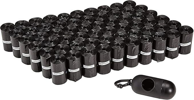 Amazon Basics Dog Poop Bags with Dispenser,Enhanced for Guaranteed Leakproof,Unscented,Includes Leash Clip,900 Count (Pack of 360)