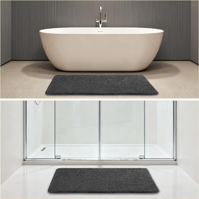 Dark Gray Bathroom Rugs 24"x48" – Long Plush Non-Slip Bath Mat, Absorbent & Washable Microfiber Runner Rug – Perfect for Tub, Sink, or Washroom