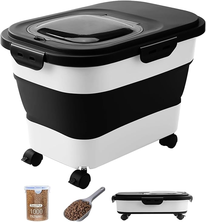 DDMOMMY 20-23 Lbs Dog Food Storage Container - Collapsible Dog Food Container with Attachable Casters and Scoop,Small Container, Pet Food Storage Containers to Keep Dry Food Fresh,Easy to Move