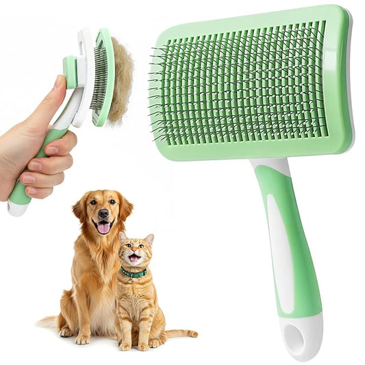 Self Cleaning Pet Brush for Shedding - Slicker Brush Deshedding with One Button Cleaning for Dogs & Cats Haired Pets