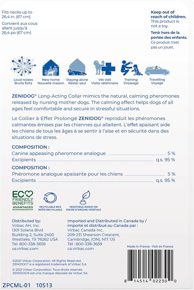 ZENIDOG Long-Acting Collar-Dog Calming Pheromone Collar for Stress Relief - Lasts up to 3 Months by Virbac