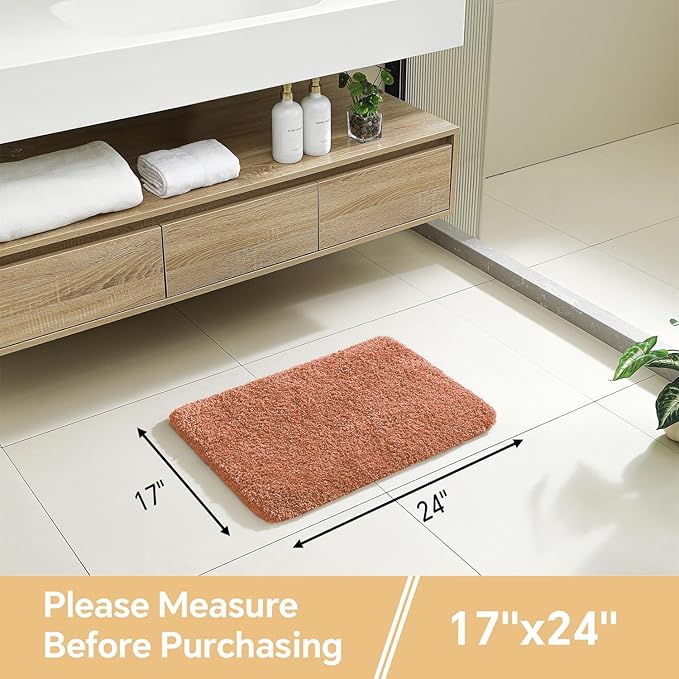 Rust Bathroom Rugs 17"x24" - High-Density Microfiber Bath Mat, Fluffy Non Slip Absorbent and Washable Bathroom Mat - Ideal for Small Spaces, Vanity, Toilet, or Pet Mat