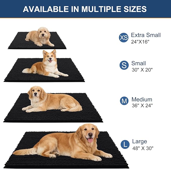 OLANLY Dog Door Mat for Muddy Paws 47x20, Ultra Absorbent Chenille Mud Doormat, Non-Slip Washable and Dirt Trapping Doormat for Indoor Entryway, Quick-Dry Indoor Pet Bed Mats for Dogs, Black