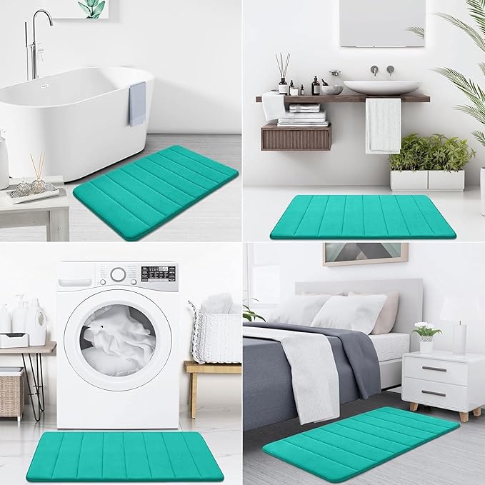 Buganda Memory Foam Bath Mat, 59" x 17", Ultra Soft and Non-Slip Bathroom Rugs, Water Absorbent and Machine Washable Bath Rug Runner for Bathroom, Shower, and Tub, Teal