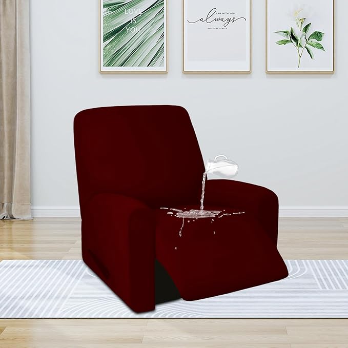 PureFit 100% Dual Waterproof Recliner Cover, Waterproof Couch Cover for Recliner - Stretch Non Slip Fleece Sofa Covers Washable, Leakproof Furniture Protector for Kids, Pets, Dog (Recliner, Wine)