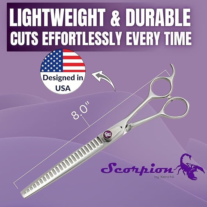 Kenchii Scorpion 24 Tooth Blending Scissors for Dogs and Pets - Premium Steel Scissors for Dog Grooming - Dog Shears Pet Grooming Accessories - Pet Hair Trimming Scissor
