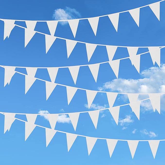 100 Feet White Pennant Banner Flags, 60 Pcs DIY Flag for Birthday, Party, Shops, Outdoor and Indoor Decorations, Festival Celebration (White)