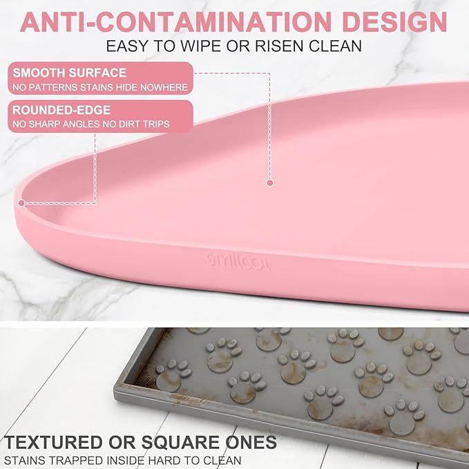 SMILOOL Silicone Pet Feeding Mat with Raised Edge for Food and Water, Dog Bowl Mats, Cat Bowls Placemat with High Lip for Floor Waterproof, Rubber Tray for Cats and Dogs 12 x 12 x 0.7 Sakura Pink