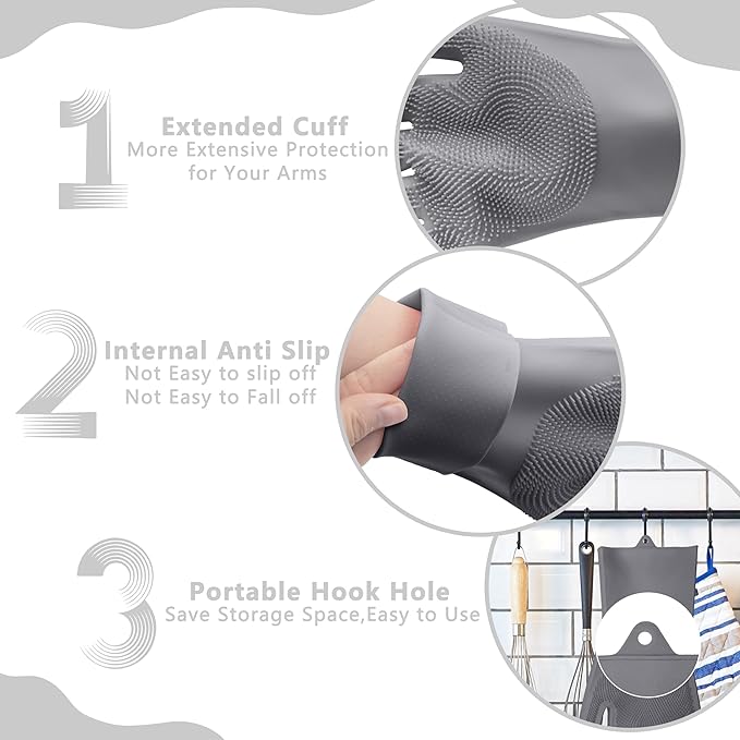 Maiiu Pet Grooming Gloves—Heat Resistant Dog Washing Gloves with High-Density Teeth, Dog Bath Scrubber with Enhanced Five Finger Design, Silicone Gloves for Dogs and Cats Bathing, Massage (Gray)
