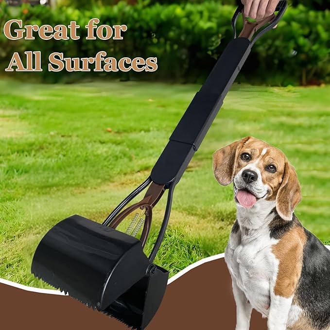 Pooper Scooper, Large Pooper Scooper for Dogs Heavy Duty, Dog Pooper Scooper with Long Handle & High Strength Durable Spring, Foldable Dog Poop Pick Up (32-inch) (Brown(Bottom Seamless))