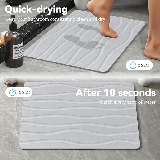 Bath Stone Mat, Fast-Absorbing, Quick-Dry, and Non-Slip Bathroom Mat, Inspired Diatomaceous Earth Bath Mat, Carbon Gray-River