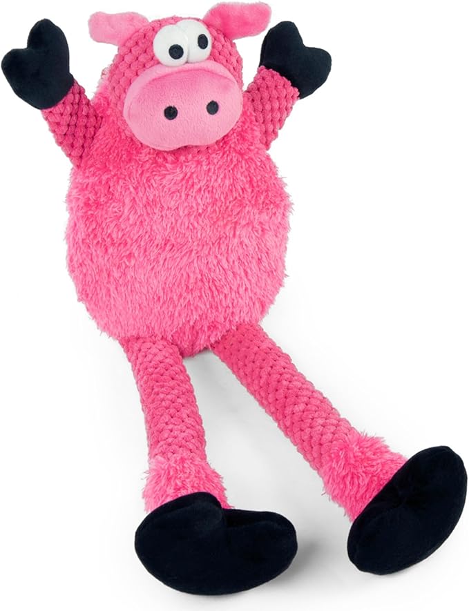 goDog Checkers Just for Me Skinny Pig Squeaky Plush Dog Toy, Chew Guard Technology - Pink, Mini