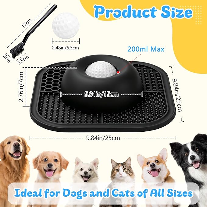 Slow Feeder Dog Bowls & Lick Mat for Liquid and Thick Treat, Anti-Slip Dog Lick Bowl with Interactive Rolling Ball, 5/6 Cup Pup Licking Toy for Large Medium Small Dogs and Cats Black