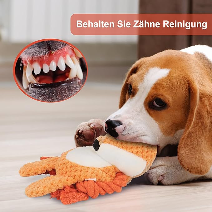 TONYFY Dog Toys, Dog Squeaker Toys with Crinkle Paper, Stuffed Animal Dog Plush Chewing Toy, Cotton Rope Interactive Toys for Puppy, Small, Middle Dogs (Orange Fox)