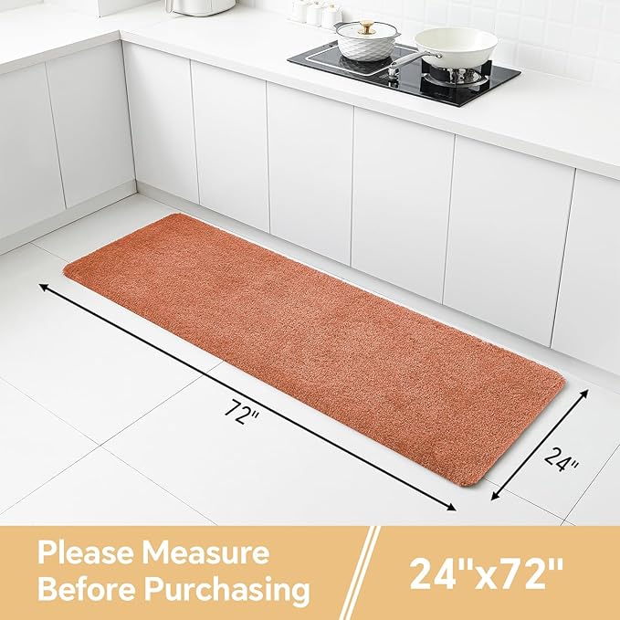 Rust Bathroom Rugs Runner 24"x72" - Extra Long Plush Bath Mat, Non Slip Absorbent Microfiber Floor Rug, Washable and Fluffy - Ideal for Bathroom, Kitchen or Pet Mat Use