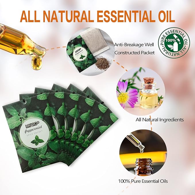 MYARO 12 Packs Peppermint Potpourri Bags Sachets for Drawer and Closet, Long-Lasting Drawer Car Air fresheners Closet Sachets Home Fragrance