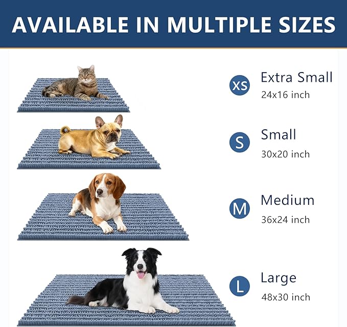 Smiry Dog Door Mat for Muddy Paws 40x32, Extra Soft Absorbent Chenille Doormat, Trap Moisture and Dirt, Non-Slip Machine Washable Front Door Mat for Indoor Entrance Inside Floor, Airy Blue