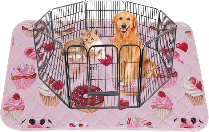IEUUMLER Washable Pee Pads for Dogs, 1 Pack Cake Pattern Reusable Waterproof Puppy Potty Pads, Non-Slip Absorbent Pet Training Pads for Playpen Crate Bed EU015 Pink Cake, 63x63