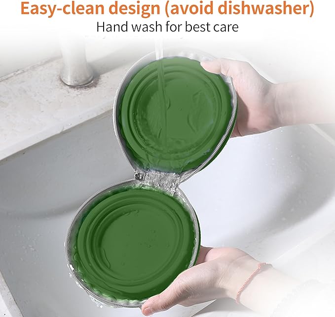 Collapsible Dog Bowls, 2-in-1 Travel Double Bowl Water Food Feeder Portable Pet Traveling Camping & Walking 25oz (Green)