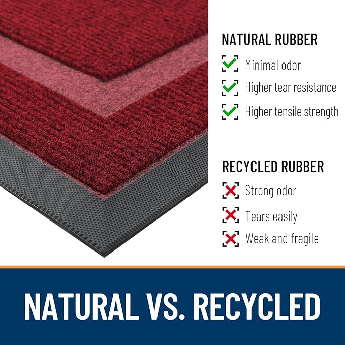 OLANLY Front Door Mat Indoor Outdoor Entrance, Waterproof All-Season, All-Weather Doormat, Sturdy Natural Rubber, Fade Resistant, Low Profile, Easy Clean Patio Porch Entryway Mat, 33x21, Wine Red