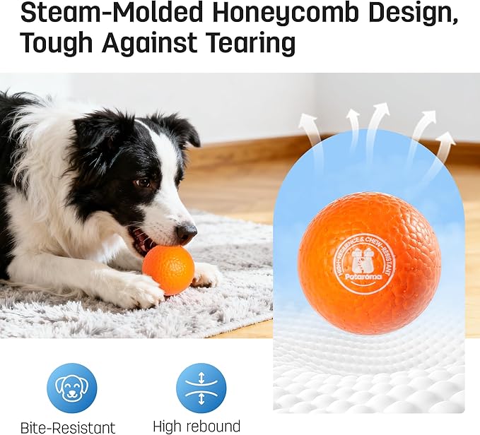 Potaroma Dog Toy Balls – 3 Pack E-TPU Bouncy Pet Fetch Balls Floating Water Pool Toy for Chewers Small & Large Dogs, Indoor & Outdoor 2.8 Inch Diameter