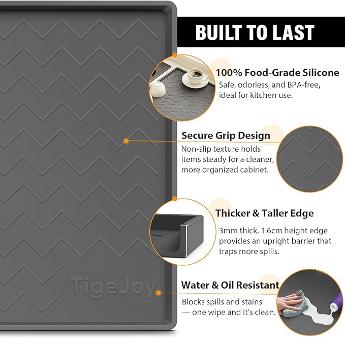 TigeJoy 22" x 22" Under Sink Mats for Kitchen Waterproof, Leak-Proof Silicone Mat Sink Protector and Cabinet Liner, Kitchen Essentials Organizer and Storage, Boot or Shoe Tray, Pet Feeding Mat