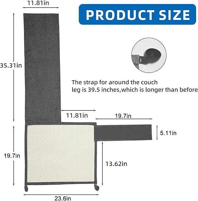 Cat Scratch Sofa Protector,Cat Scratching Couch Protector with 19.7''L*23.6''W Natural Sisal Cat Scratcher Mat for Protecting Couch Sofa Chair (Dark Grey/Right Hand)