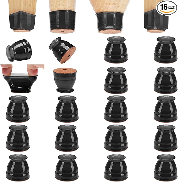 CHUNZEXI 16 Pack Chair Leg Floor Protectors for Hardwood Floors, Silicone Felt Covers Pads Caps, Protect Wood Furniture Feet Floors Noise Reduce and Scratch (Universal Small & Black)