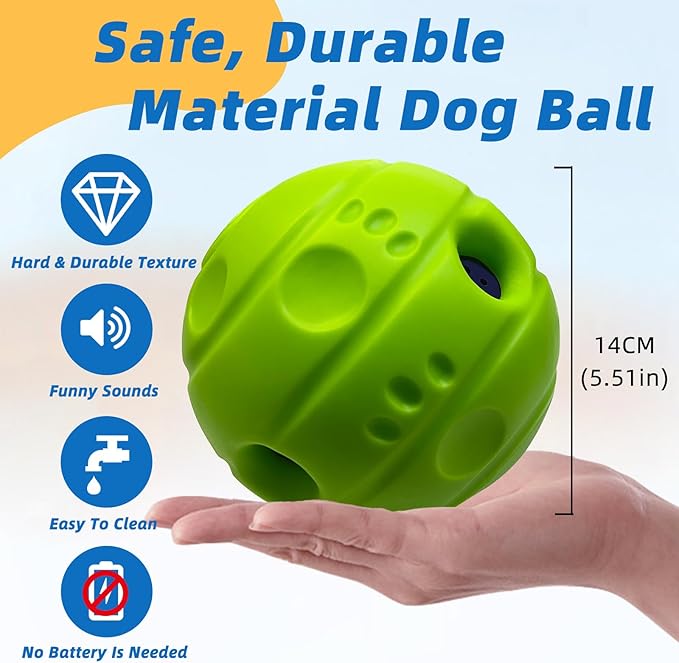 SHAKE AND LAUGH Dog Toys Ball, Interactive Dog Ball, No Paint, Gibbering Sound with Surface Concave Lines, XL, 5.51 in (14 cm)