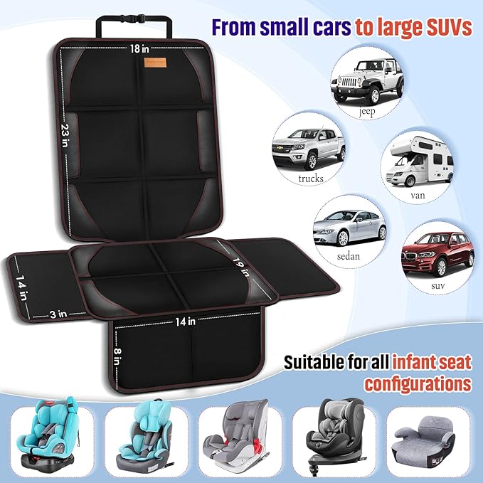 Bacgnyer Car Seat Protector, 1 Pack, Thickest Padded 600D Fabric Padding, Waterproof, Durable, Anti Slip Backing, Child Seat Protection, Suitable for Babies, Toddlers, Children