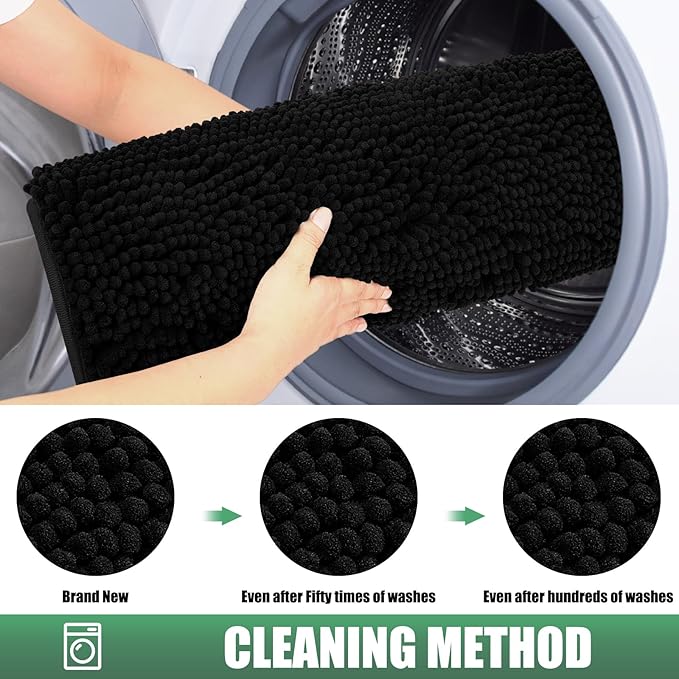 IM HOME Chenille Absorbent Outdoor Doormat 36" x 24", Washable Muddy Door Mats for Dog Non Slip Indoor Doormat Dog Mat for Muddy Paw Front Inside Doormats for Entryway Black