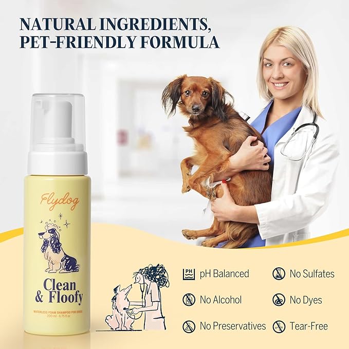 Clean and Floofy Dry Dog Shampoo with Glove – No Rinse Spray Foam, Anti-Itch, Odor Control, Moisturizing & Conditioning, Hydrating, Detangling, Sulfate-Free Waterless Pet Bath Wash for Dogs & Puppies