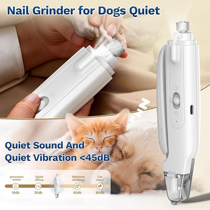 2-in-1 Dog Nail Clippers & Cat Nail Clippers Trimmers for Large Medium Small Dogs Cats Claw Trimmer Quick Sensor and Safety Guard USB Rechargeable with 2 LED Lights Dogs Nail Trimmer (White)